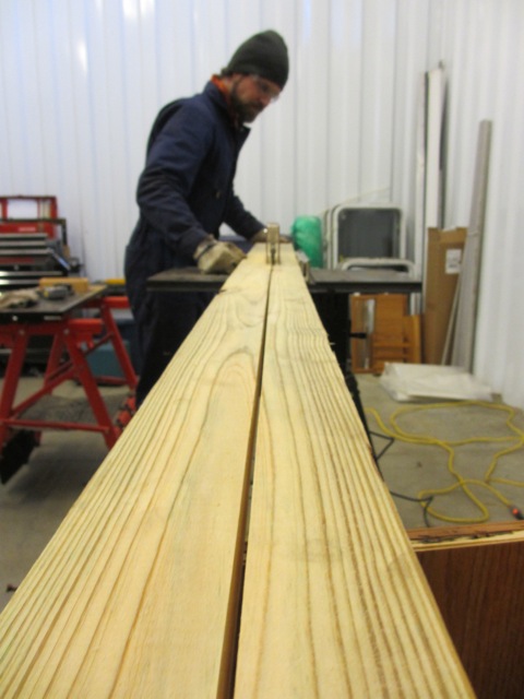 Jerud cutting the sill plates for the chassis.