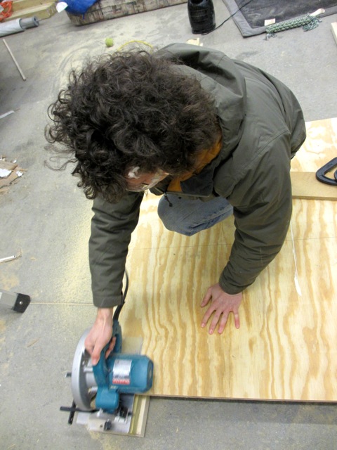  Jerud cutting out the new sub-floor. 