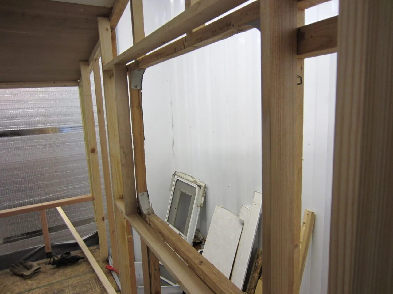 Side view of the additional side wall framing so we can add 2 inch insulation to the bedroom.