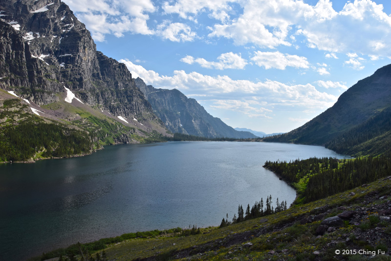 The campsites are located on the green peninsula.