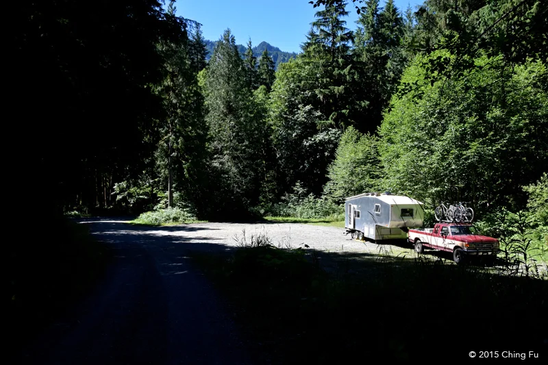 Our truck and RV in our boondocks site.