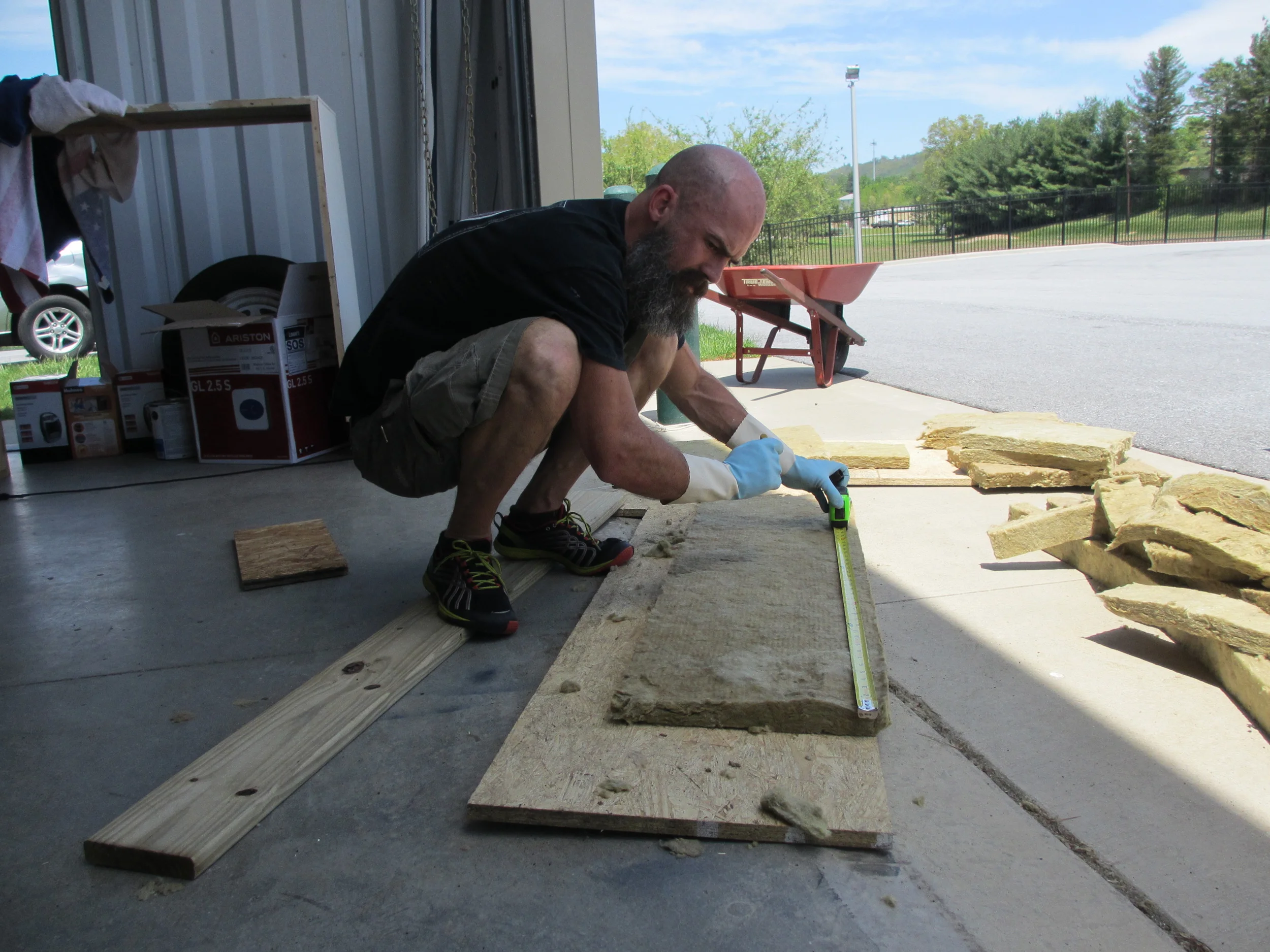 Andrew cutting the insulation.