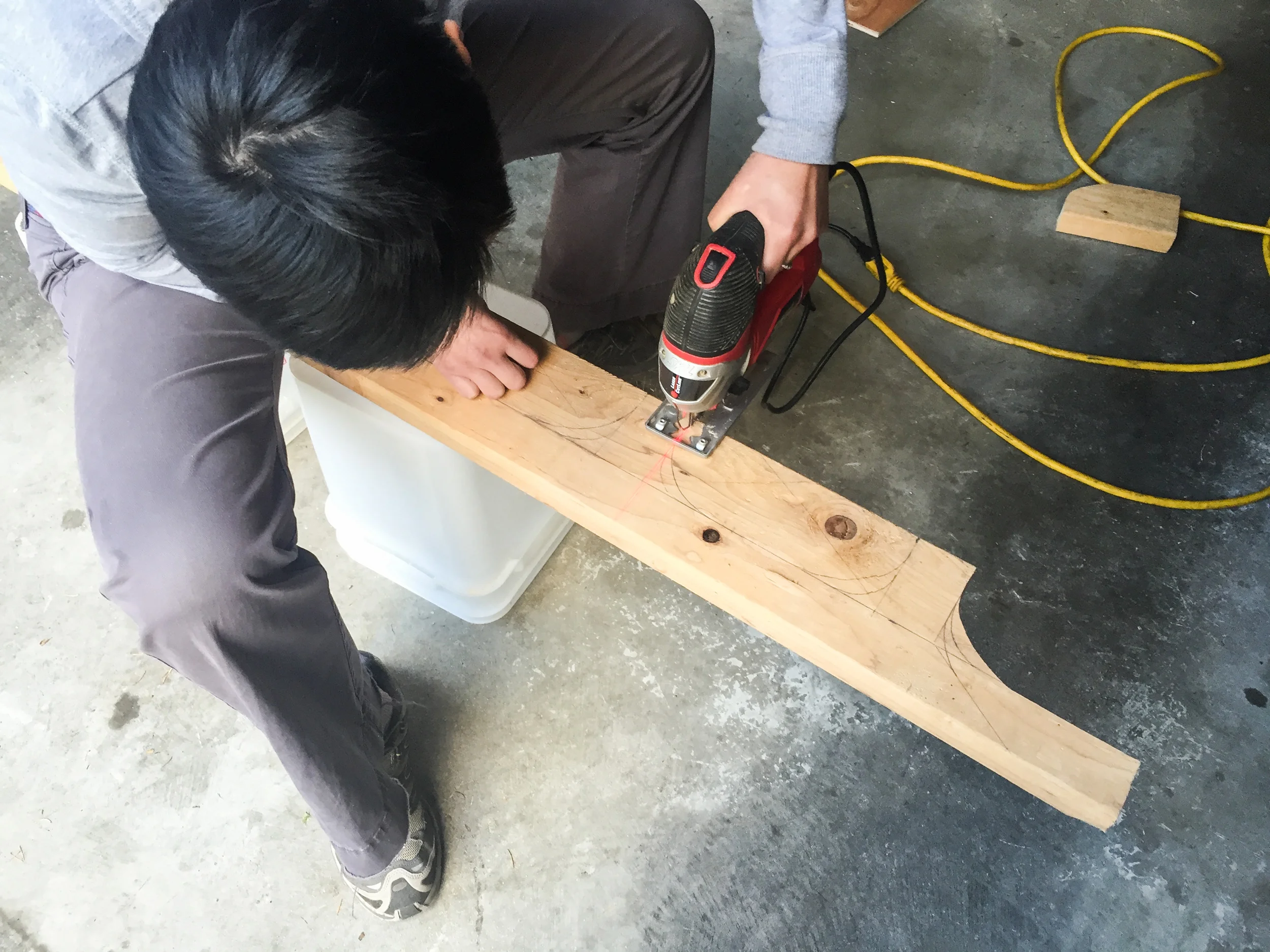Cutting platform legs out of a 2x4.