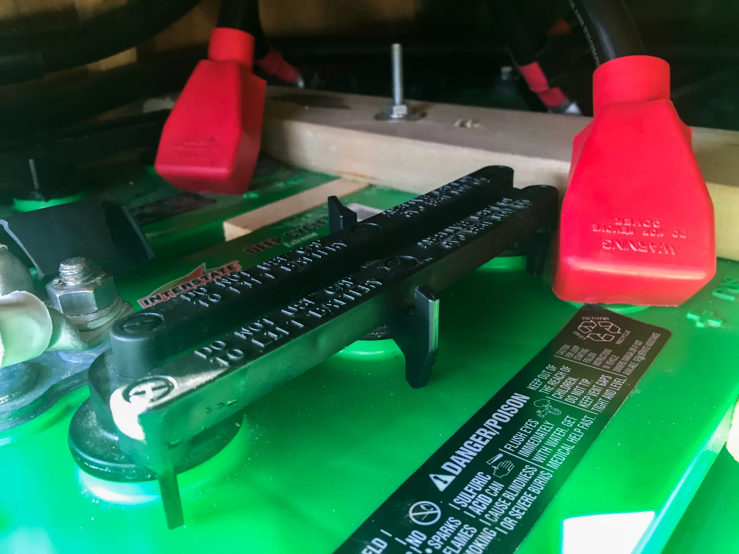 Top of battery with fill caps in place.