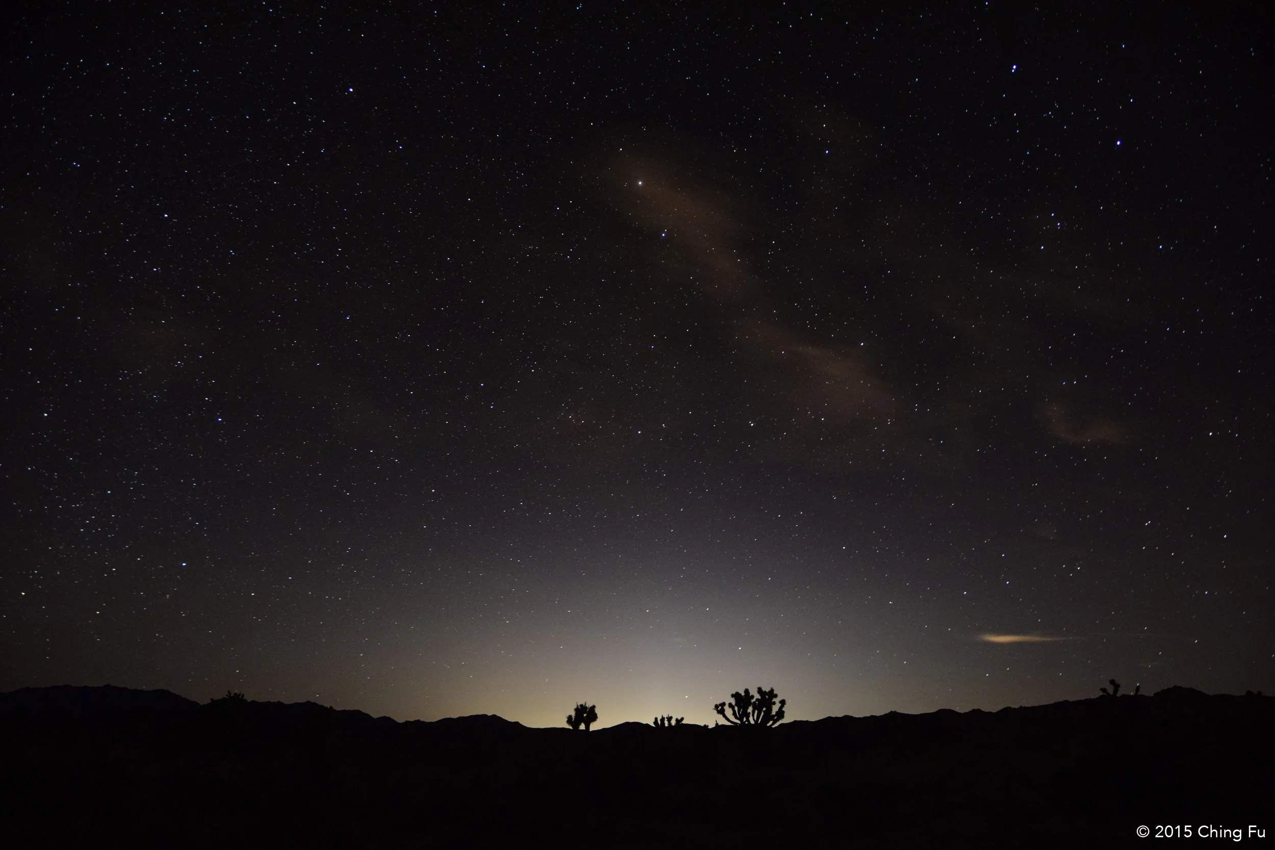 While I find this picture beautiful, I also find it disheartening. Light pollution from Las Vegas, around 70 miles away, brightens the northern horizon. Paul Bogard, author of The End of Night: Searching for Natural Darkness in the Age of Artifical Light , says that 8 in 10 children born in the U.S. will never know a night sky dark enough to see the Milky Way. We never did see the Milky Way during our stay in Mojave.