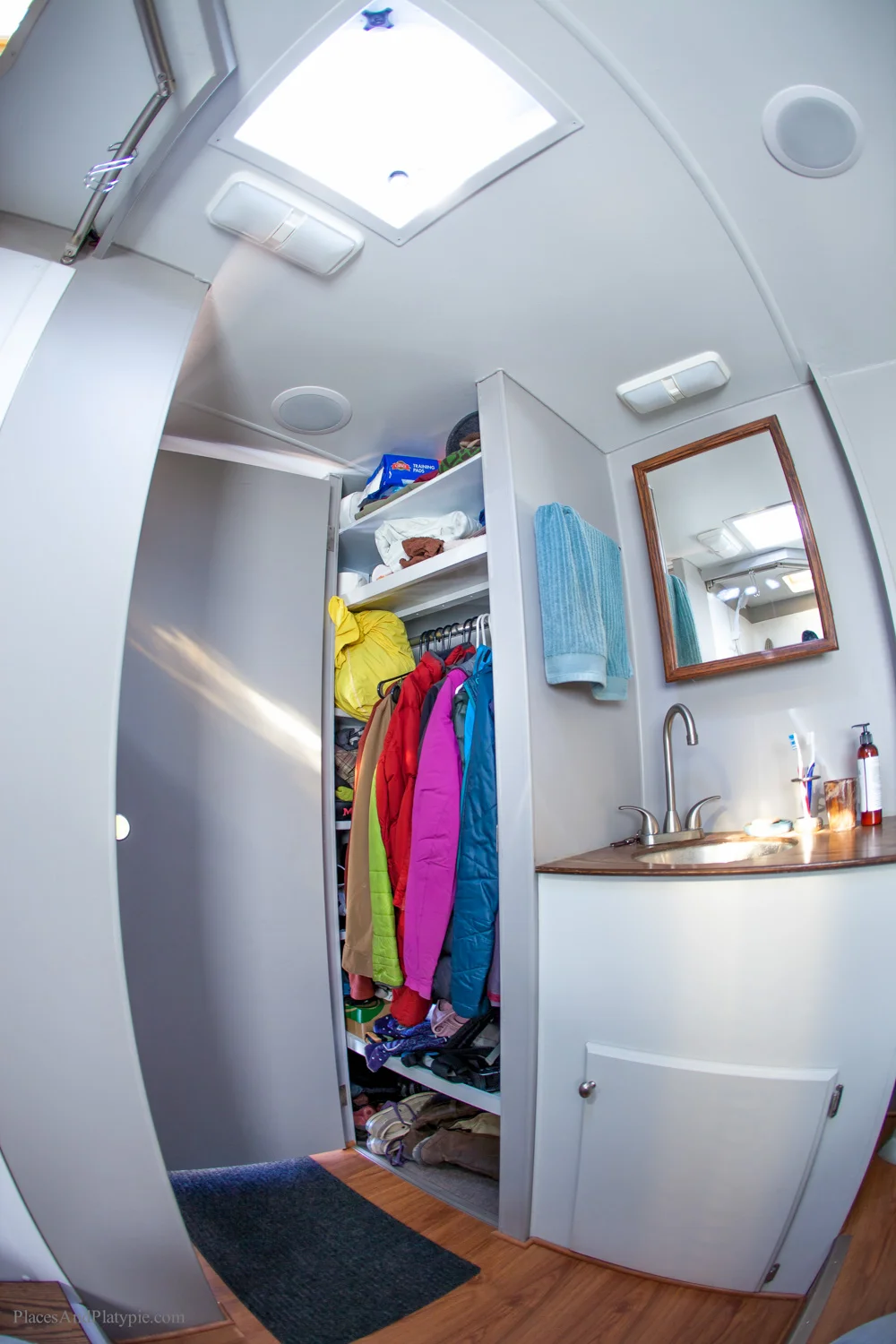 Our closet and bathroom sink.