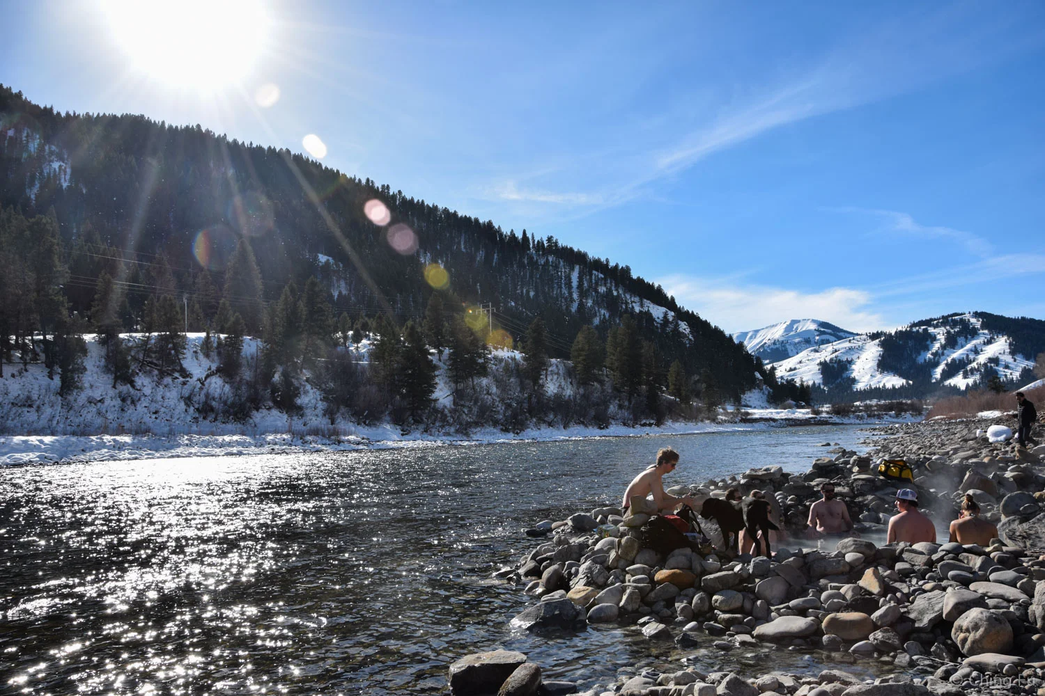 The hot spring was right on the Snake River.