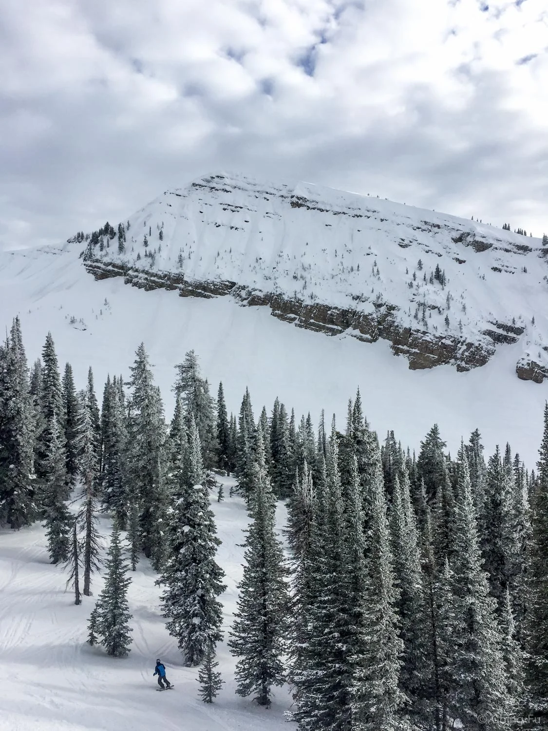 Jerud snowboarding at Grand Targhee Resort.