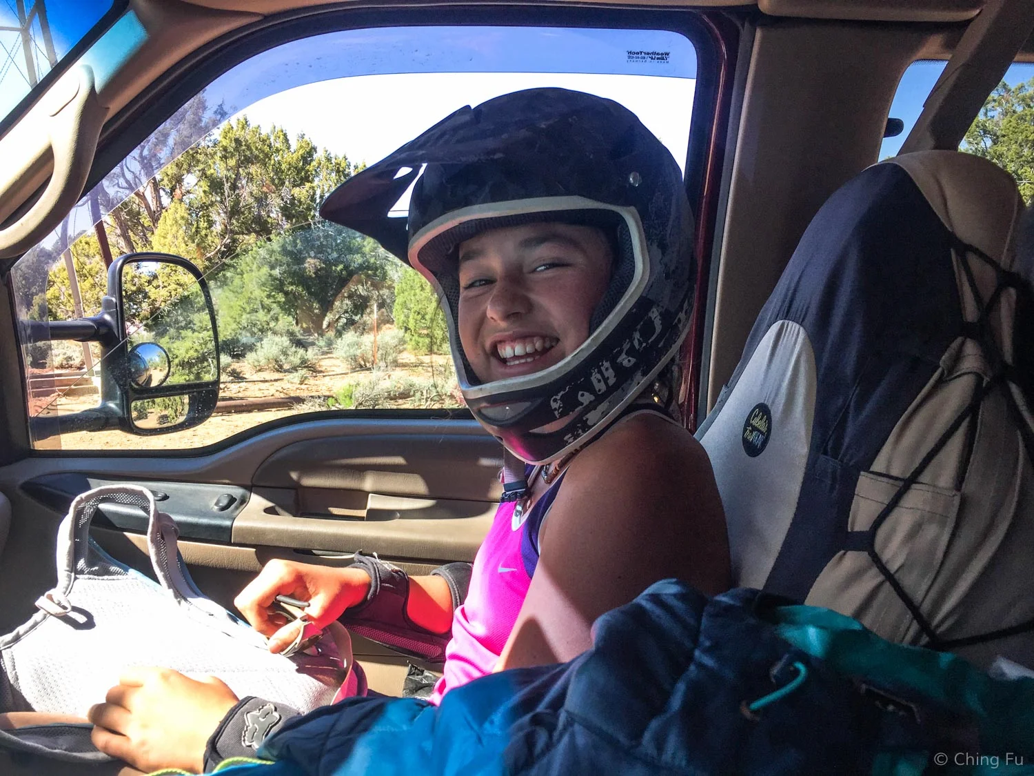 Side story: After our ride I get in the driver's seat and there's Mara sitting next to me with her full face helmet still on. I asked her if she thought I was that bad of a driver!