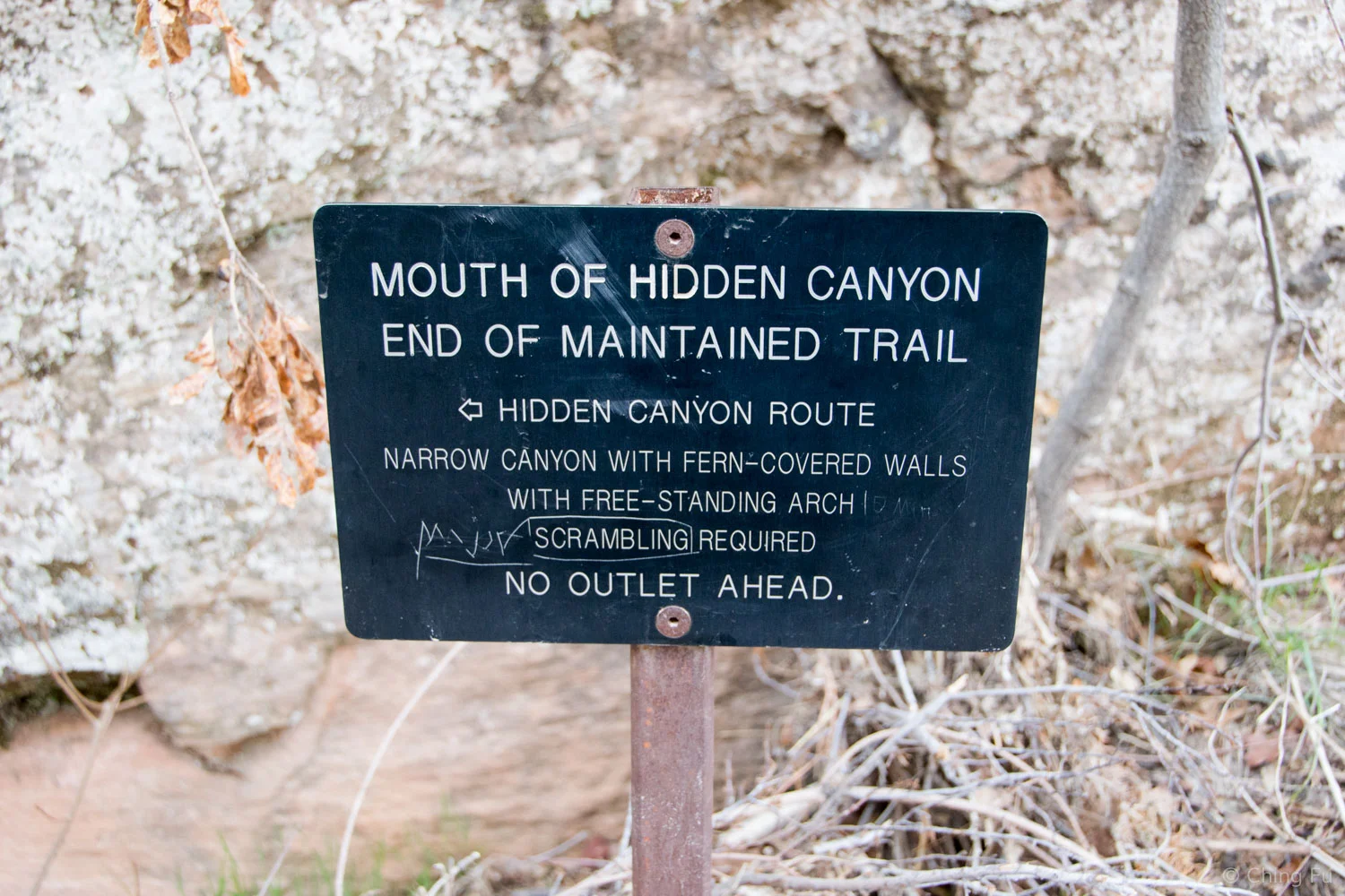 Sign at the mouth of Hidden Canyon.