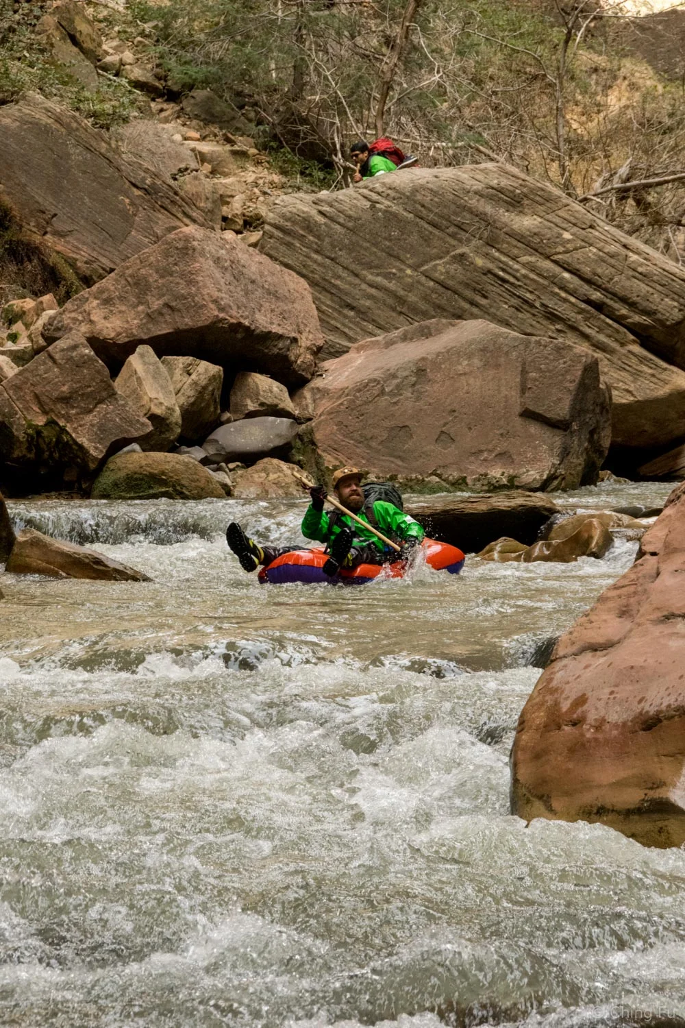 This guy may have had the right idea with a pool floaty. His fellow backpackers were behind on foot.