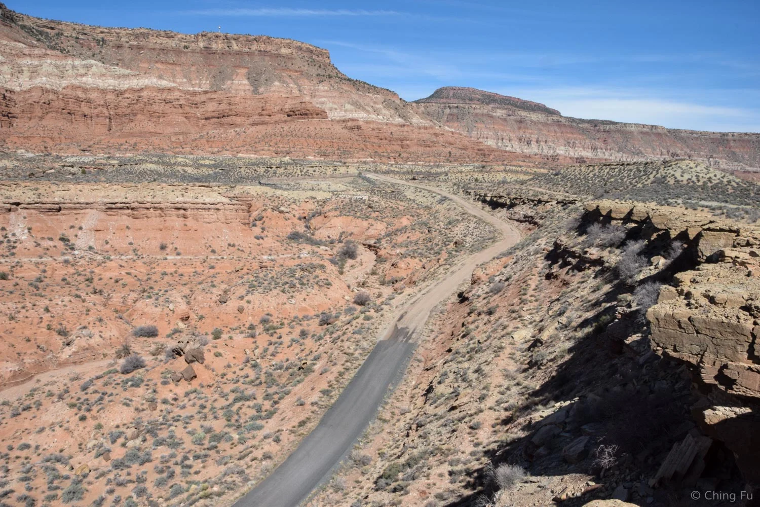 This is the main road leading into Flying Monkey Mesa, and the view from the boondocking site at the top of the mesa.
