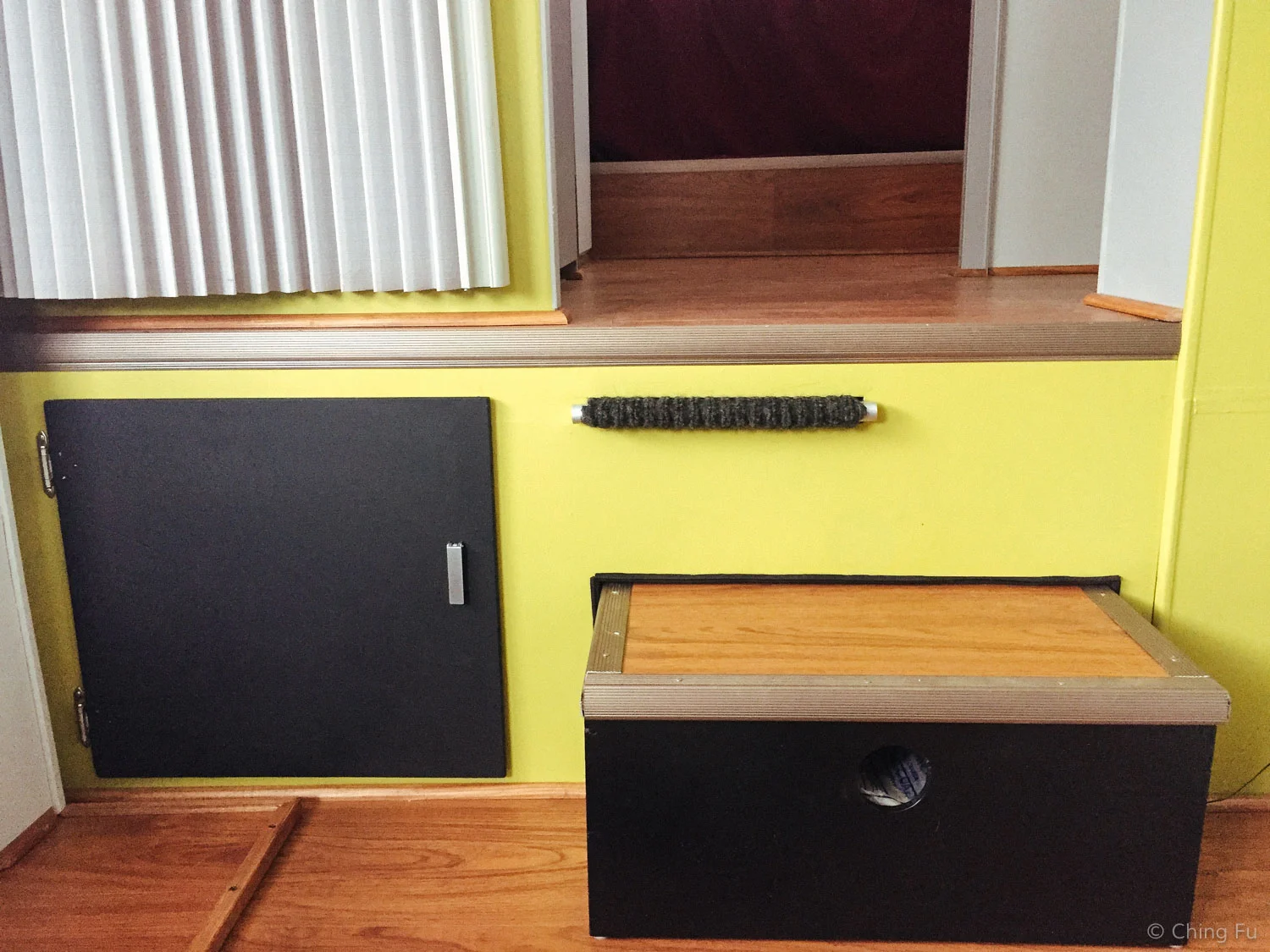 Our remodeled step, cabinet and ramp.
