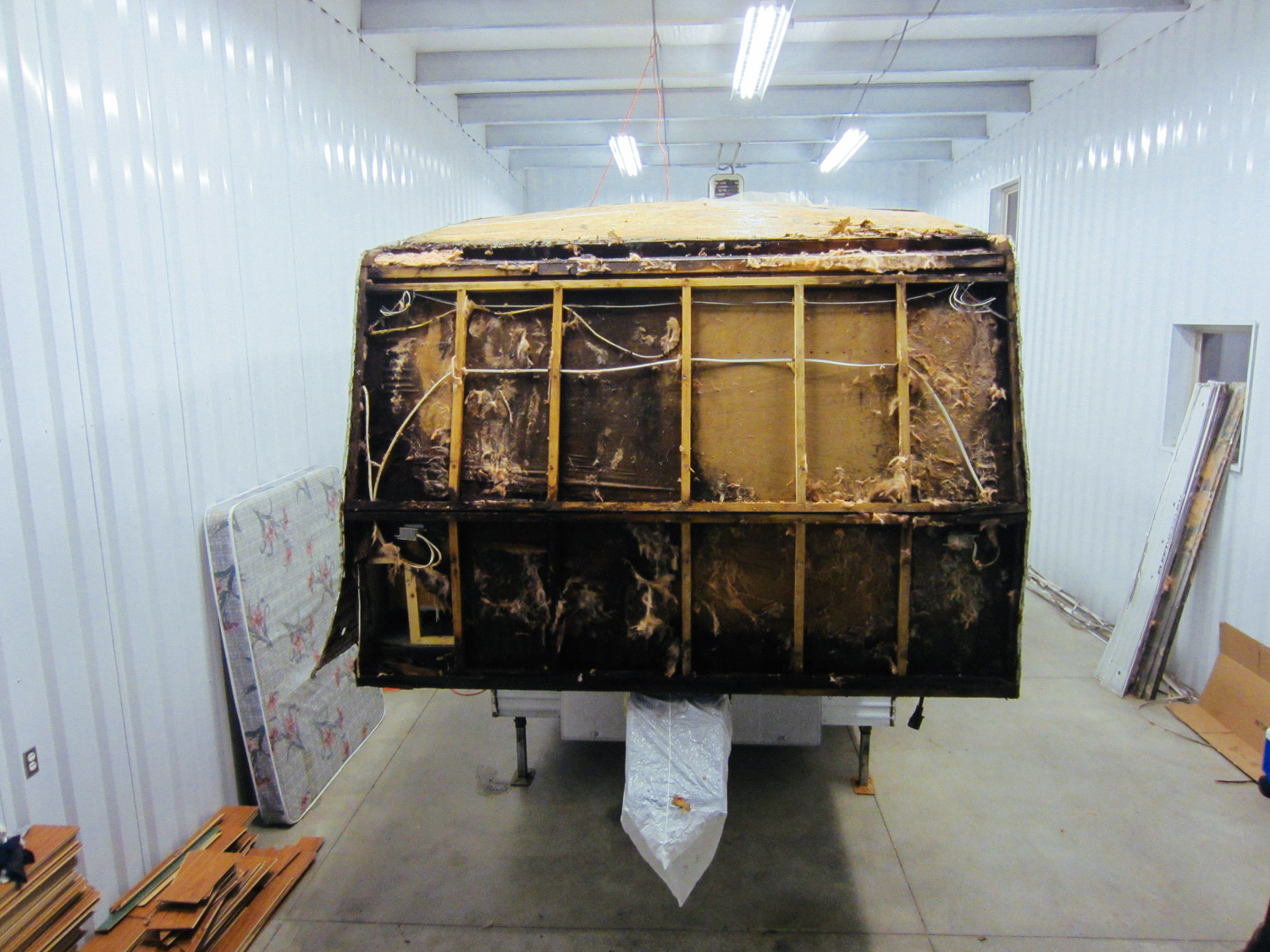  Most of the front of the RV (bedroom) was rotted from water damage. 