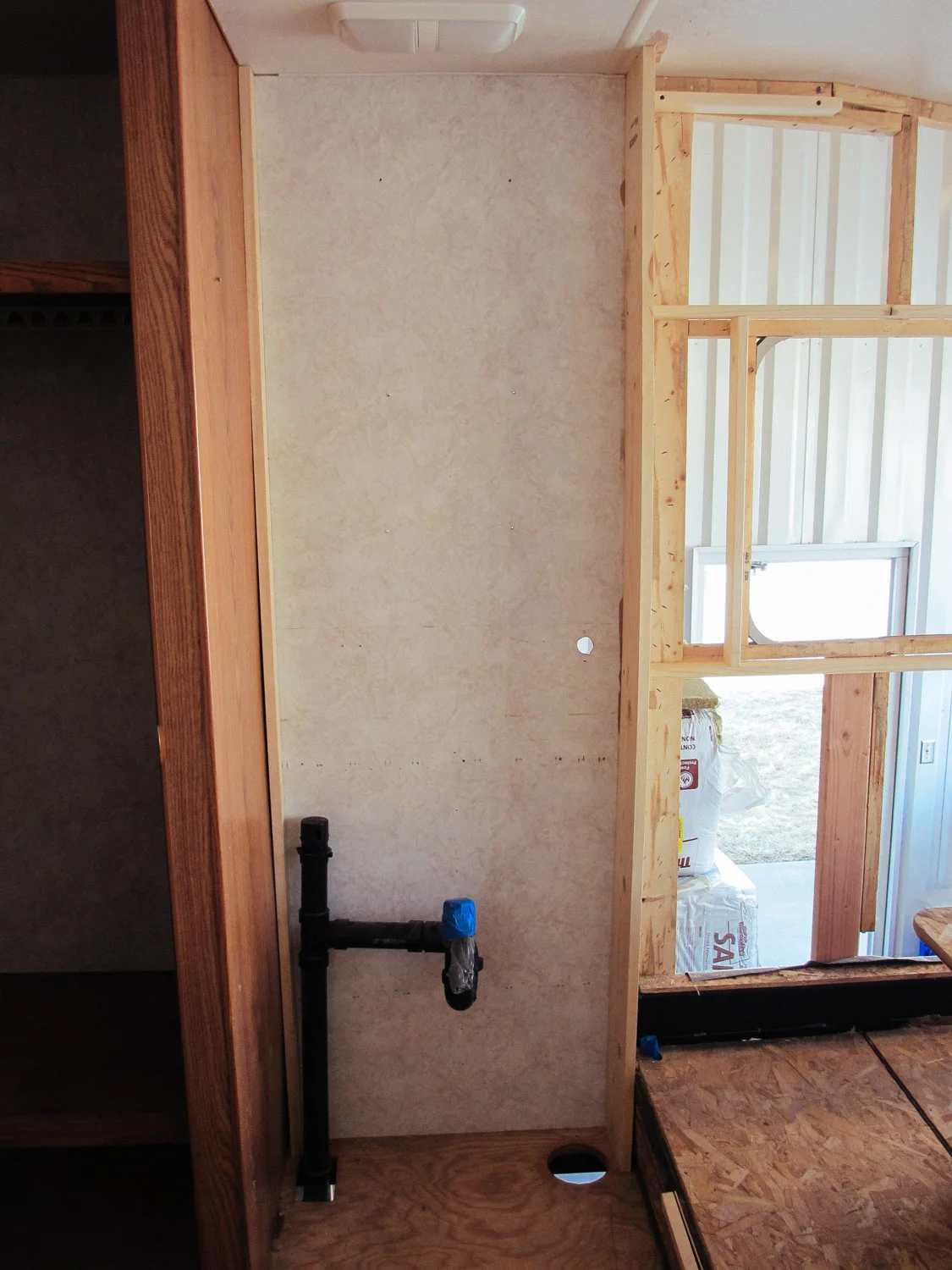 We removed the bathroom cabinet.