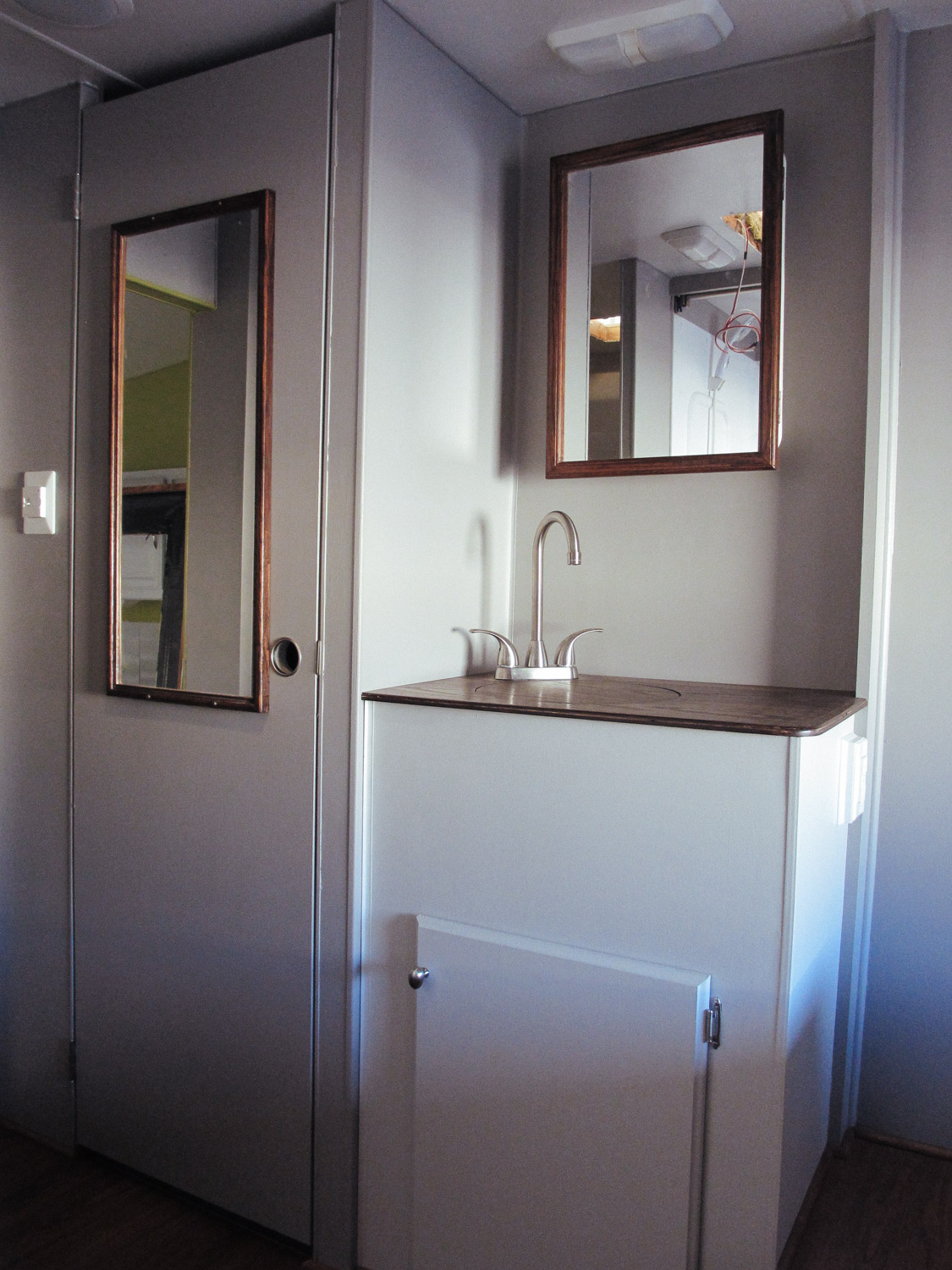  We decided to install the faucet in the corner to give us more countertop space. 