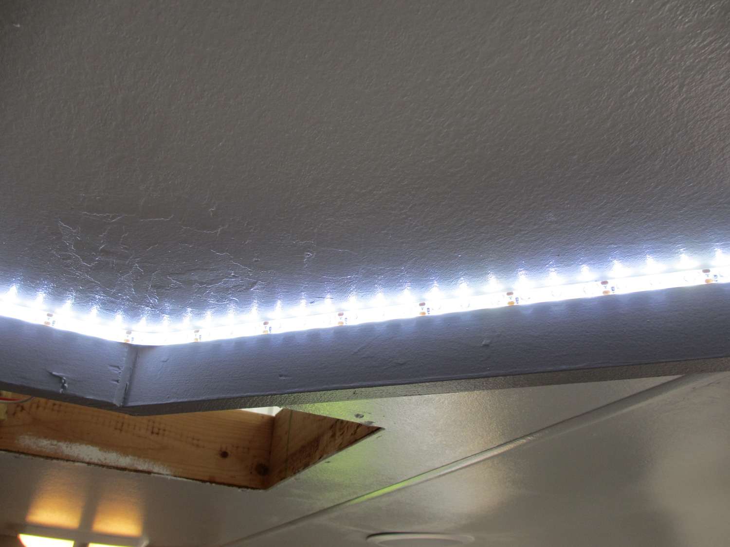  We also installed LED strip lights behind the valance so we wouldn't have to shower in the dark. 