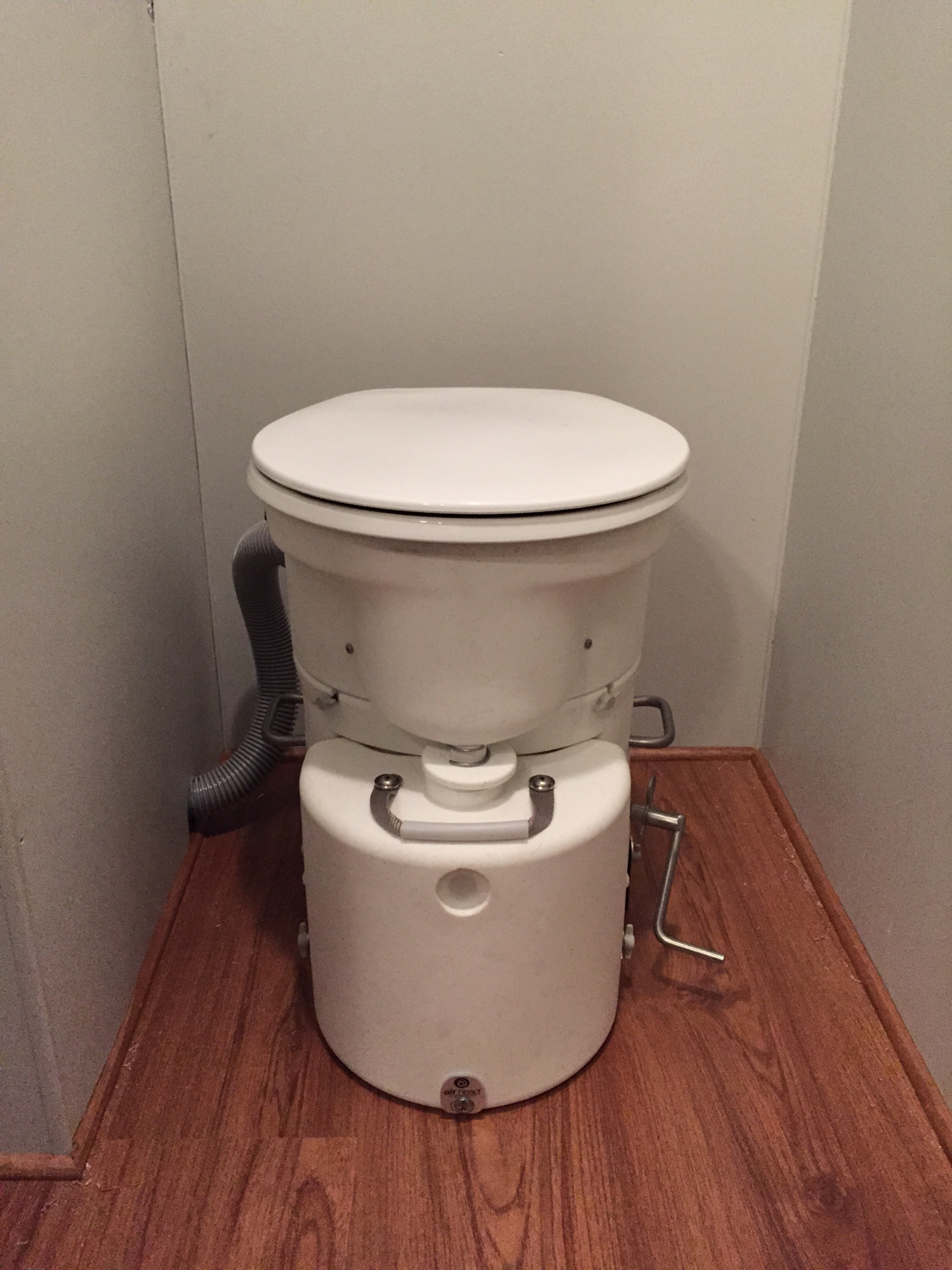  Instead of a traditional RV toilet, we installed an Air Head composting toilet. 