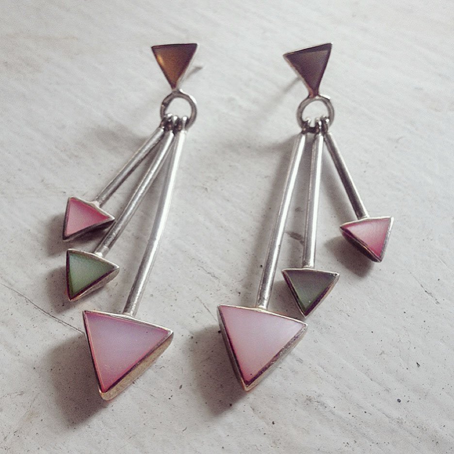 Sterling sliver earrings feature multiple triangles in a perfect spring palette!