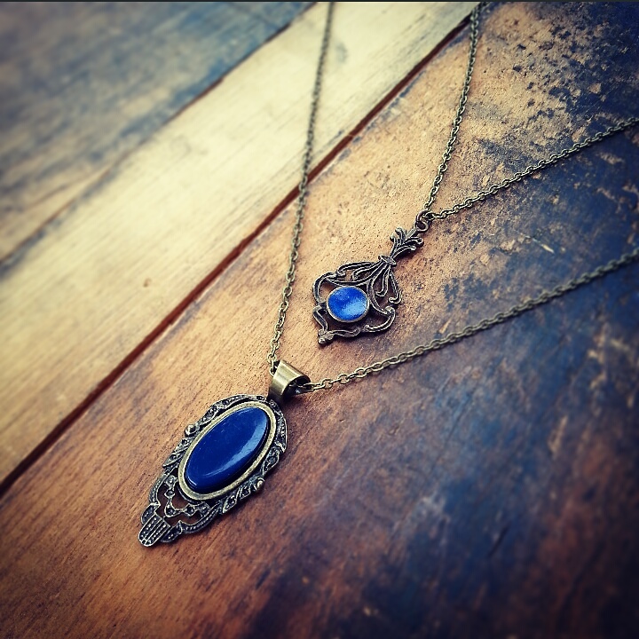 Lovely lapis coloured recycled deco style pieces make lovely unique pendants!