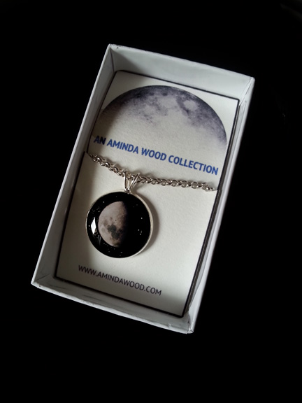 Moon Mission Pendant - Hand painted base with layers of stars and space, set in resin.