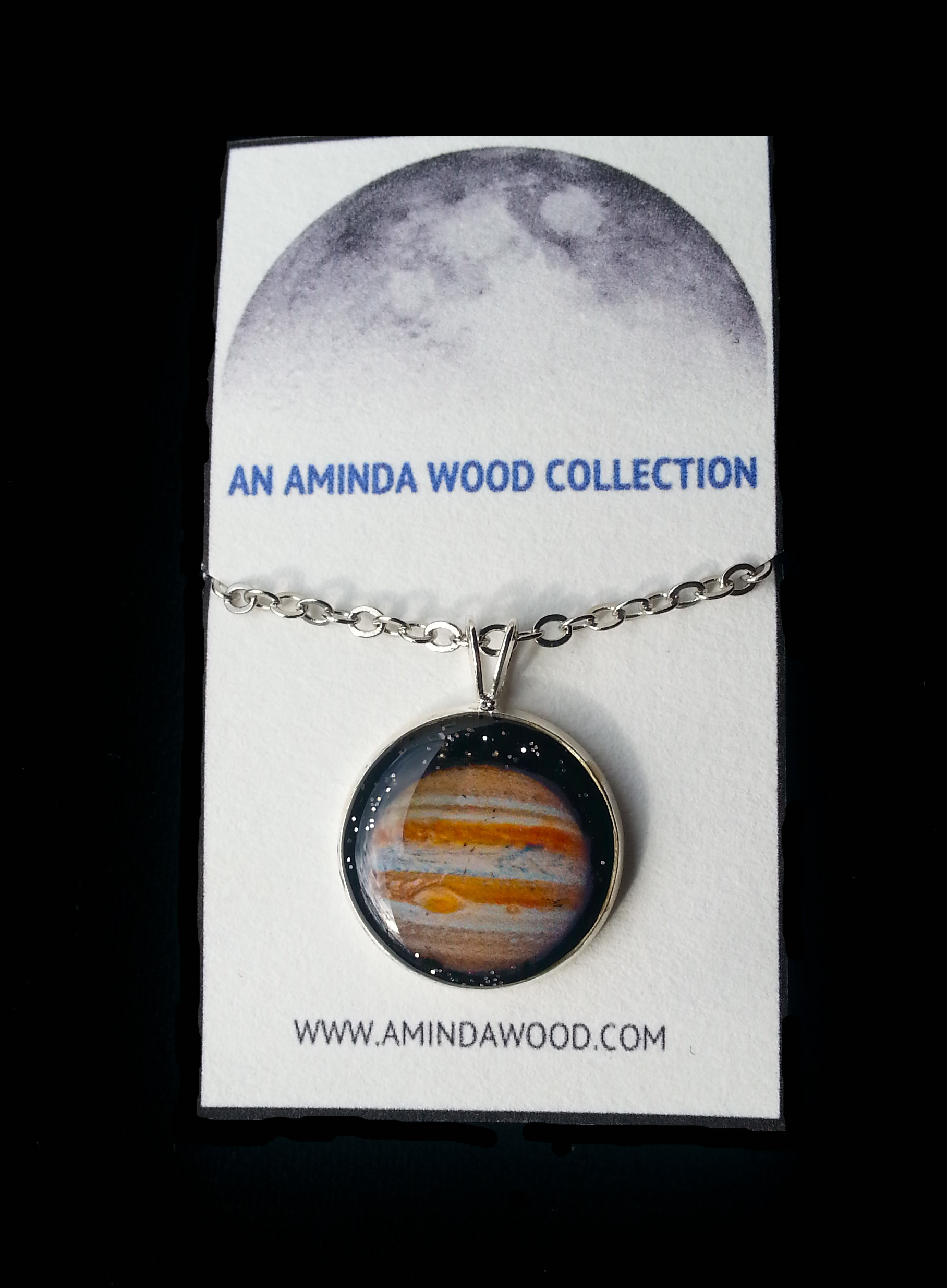 Jupiter Mission Pendant - Hand painted base with layers of stars and space, set in resin