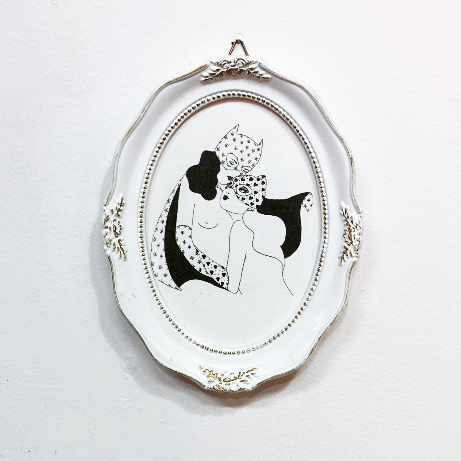 Batgirl Catwoman PJ Party print in this great white vintage frame is a one of a kind piece!