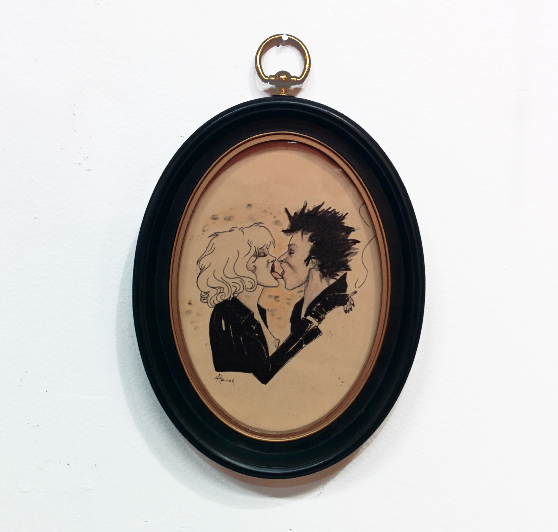 Sid & Nancy print on old recycled paper (in true punk fashion) set in vintage frame - a one of a kind combination