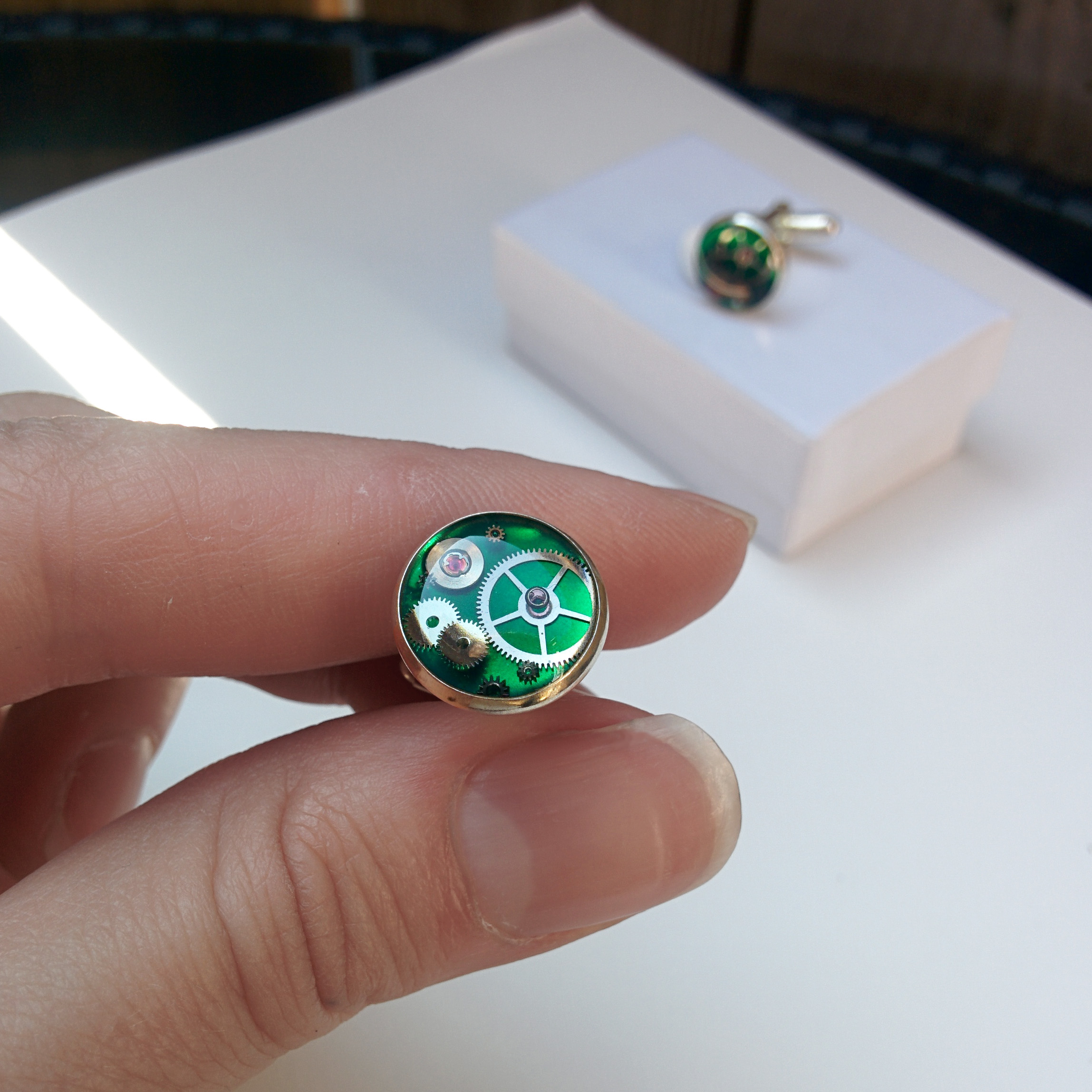 Suit wearing dads need a pair of these one of a kind watch part cufflinks in their collection! Available in many colours, custom colours upon request.