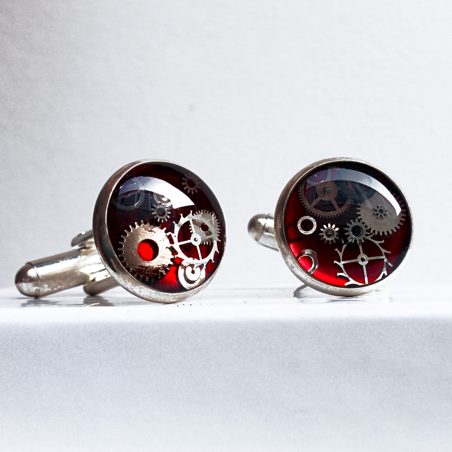 Resin watch part cufflinks are available from my online store, Arts Market and Made You Look Jewellery.