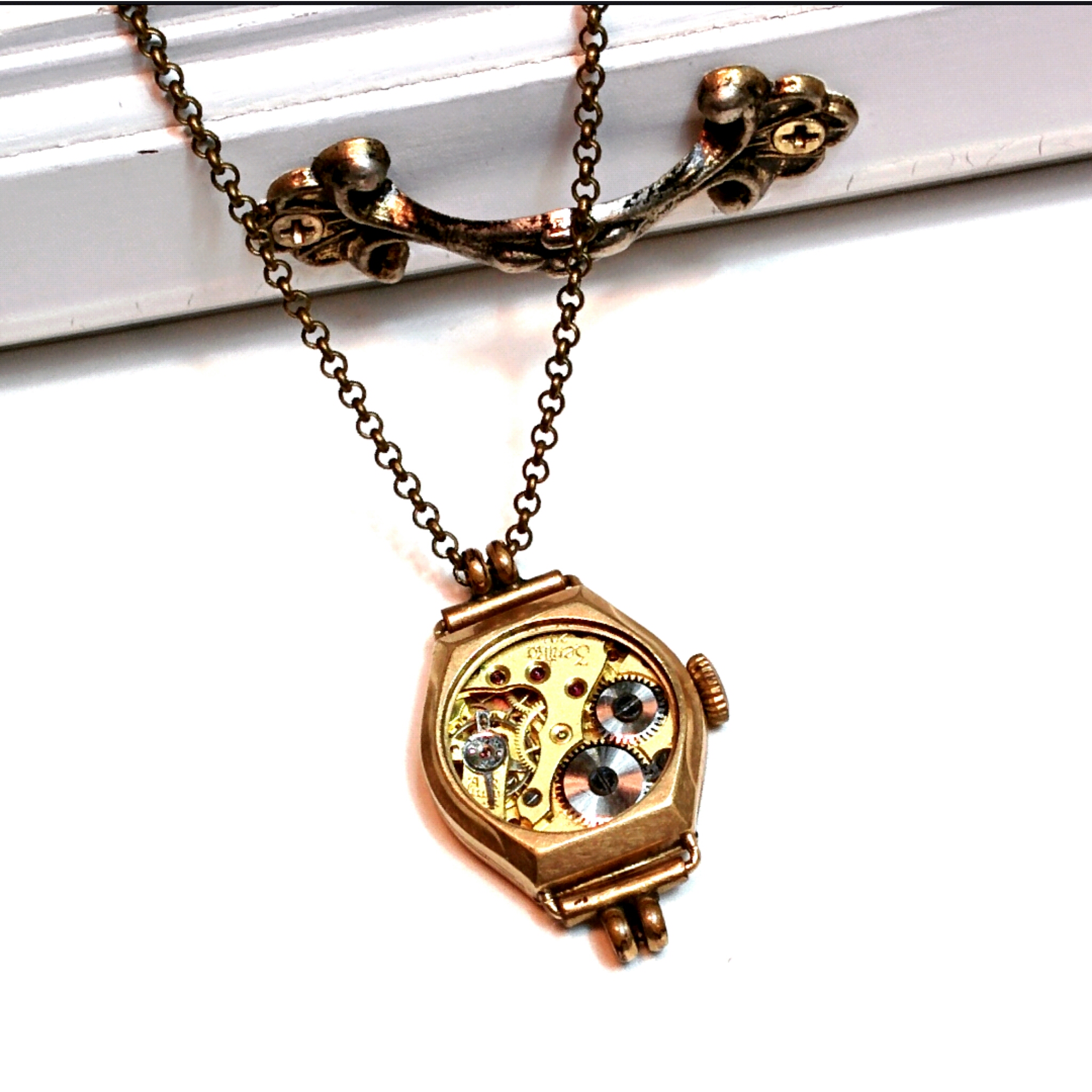 Gold filled vintage watch case and movement pendant