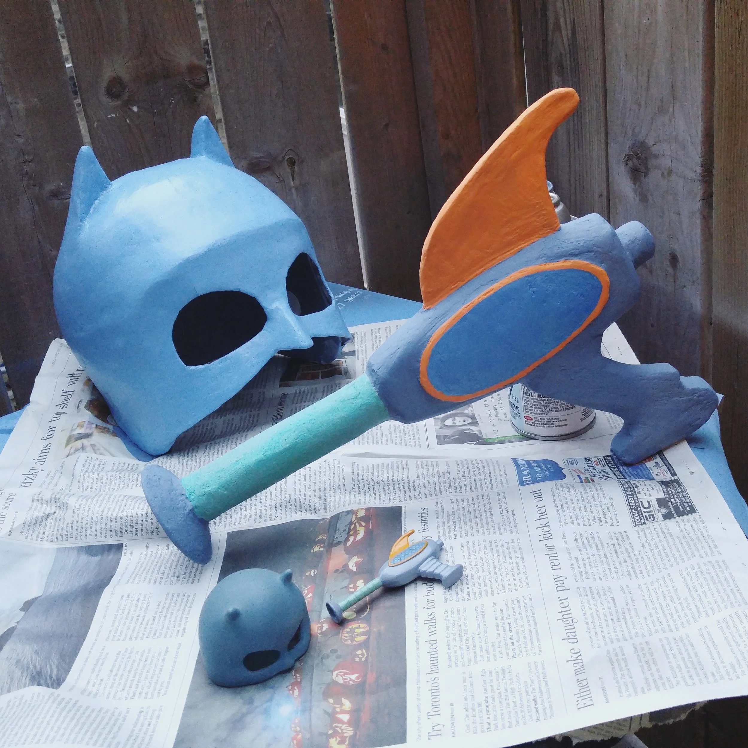 The finished paint job. Helmet was spray painted, and gun was hand painted with acrylic.
