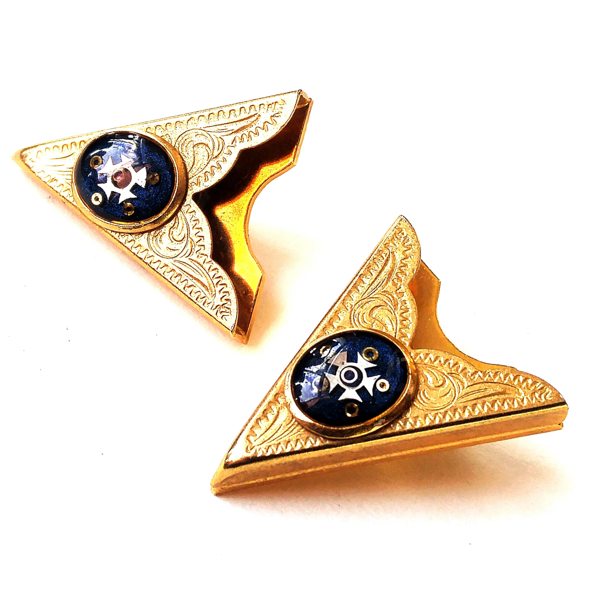 Vintage western collar tips! I found these great embossed deadstock tips on their original packaging, popped out the stones and created something new! Unfortunately these got snagged up before they even hit the shelf, but I do have a few other fun v…