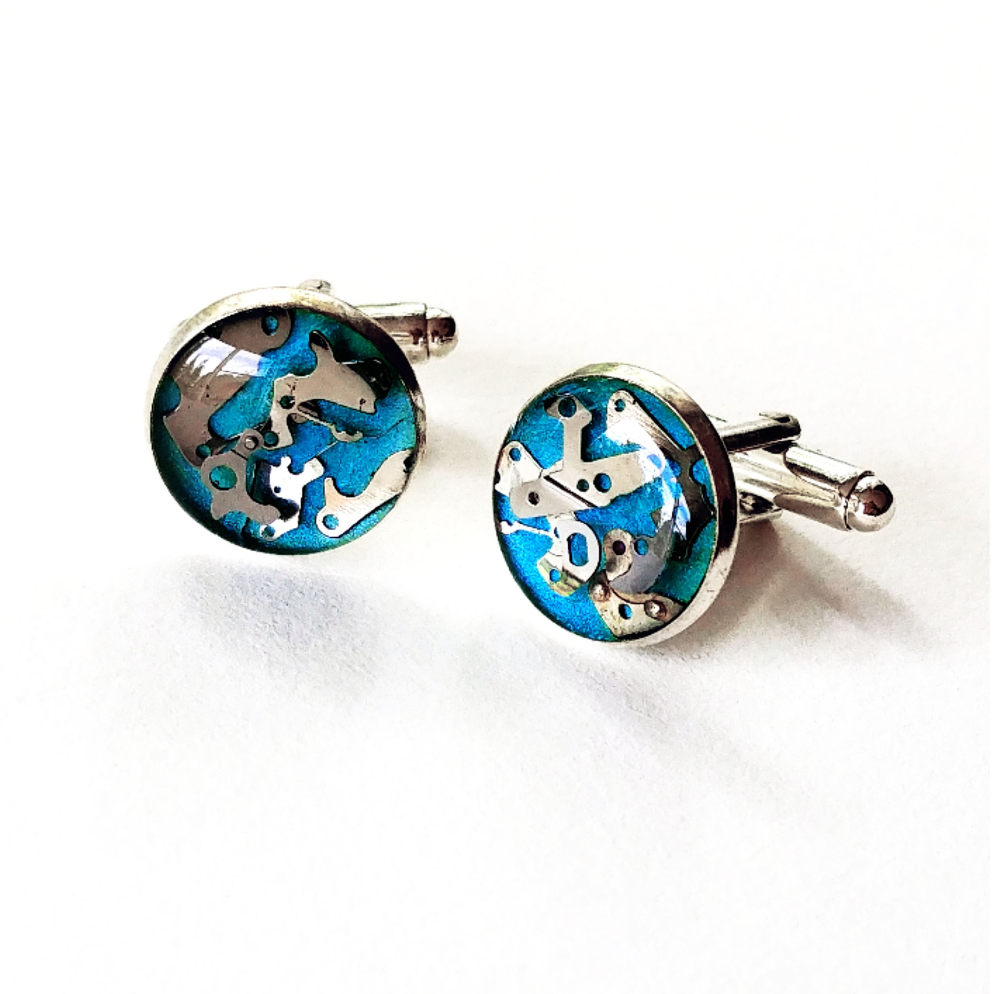Aminda Wood Blue Resin Watch Part Cufflink .jpg