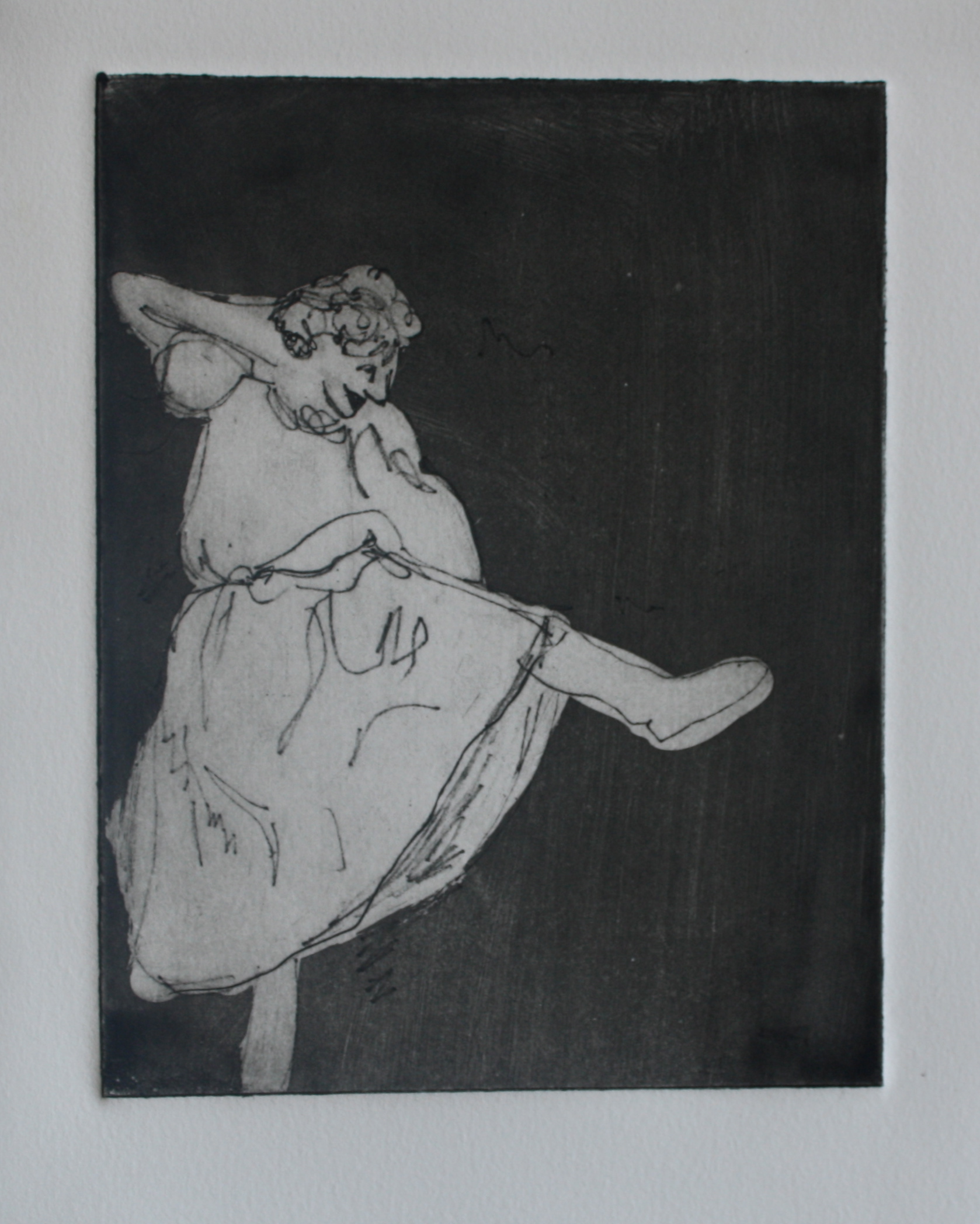  Kick It, Edition of Three  Etching on paper, image measures 5.25"x7" (unframed). 