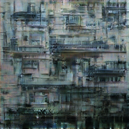 Dark green and grey generated image with abstract, building-like architecture