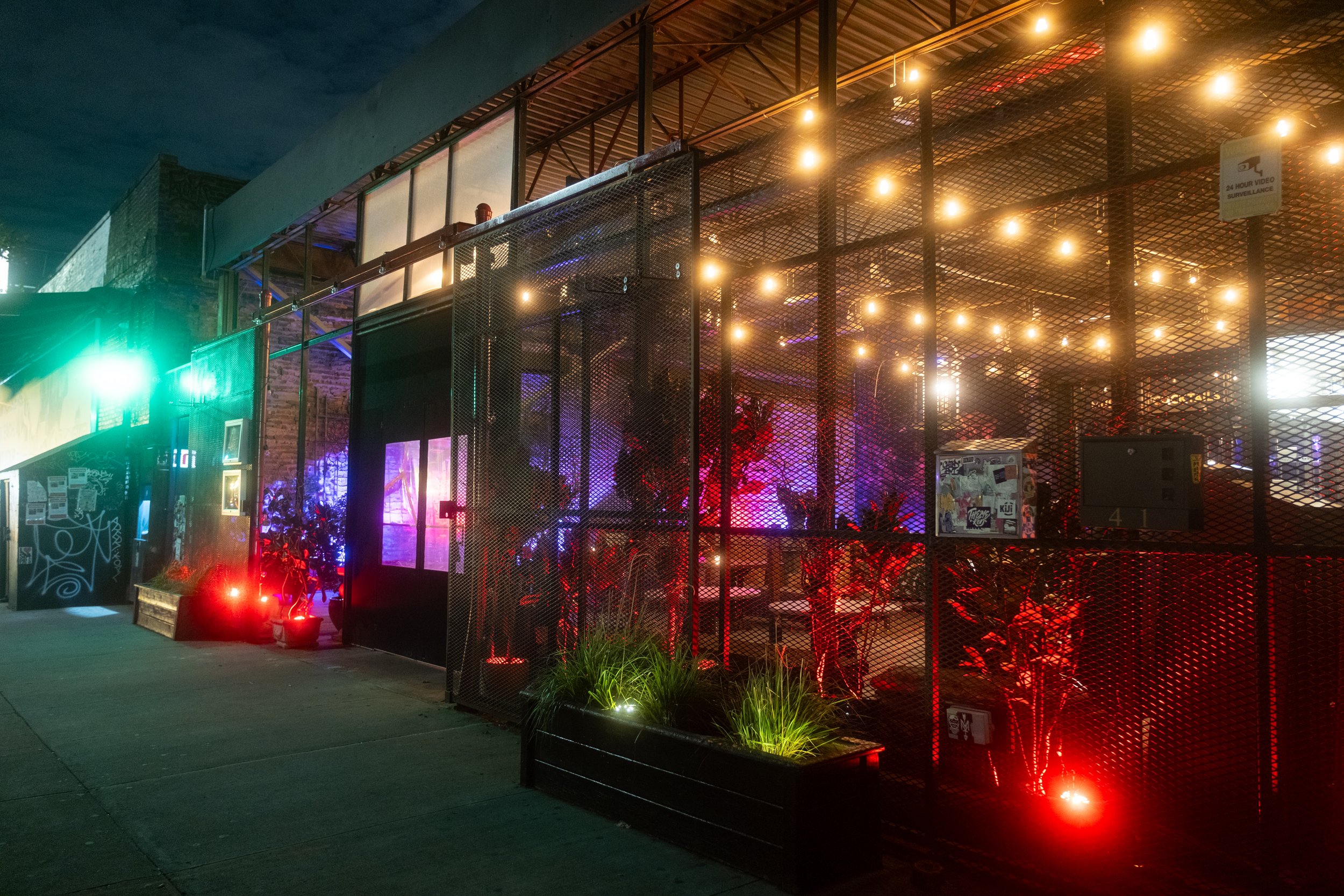 Nighttime exterior of Lot45 in Bushwick