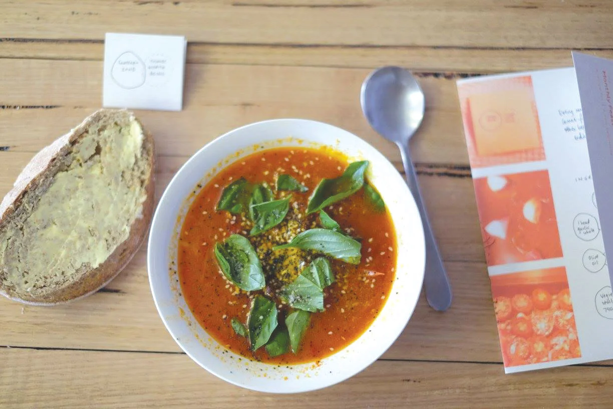 The first soup served at The Monthly Feast. The recipe was titled 'A recipe for a new beginning'.