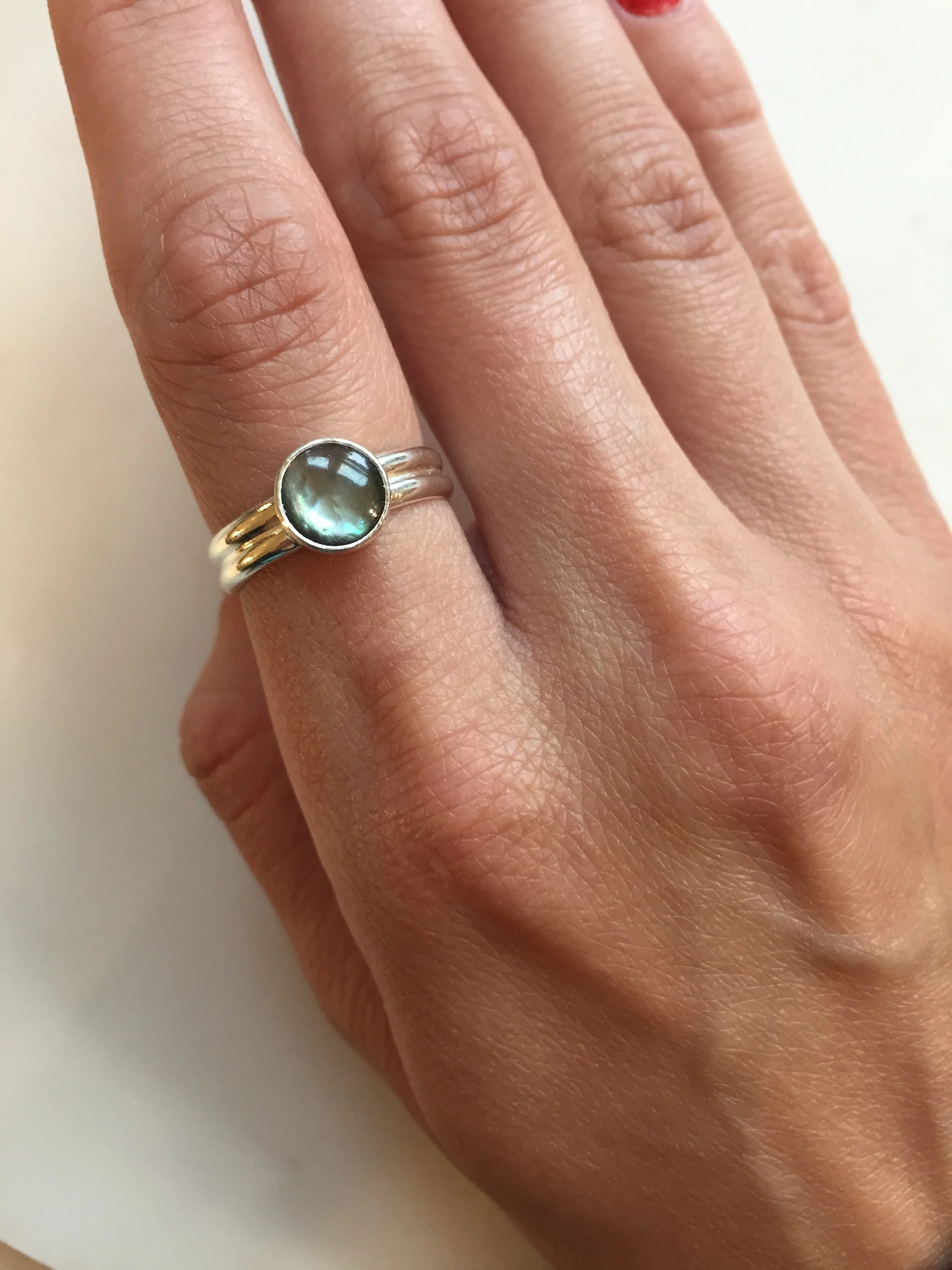 Dark Mother of Pearl Engagement Ring