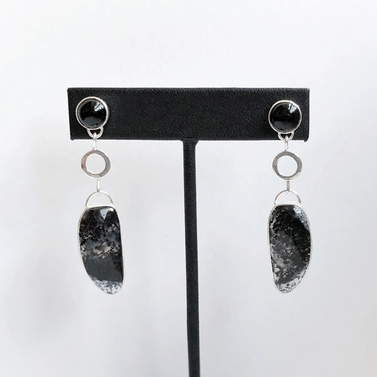 Black Onyx & Dendritic Opal Periphery Dangle Earrings