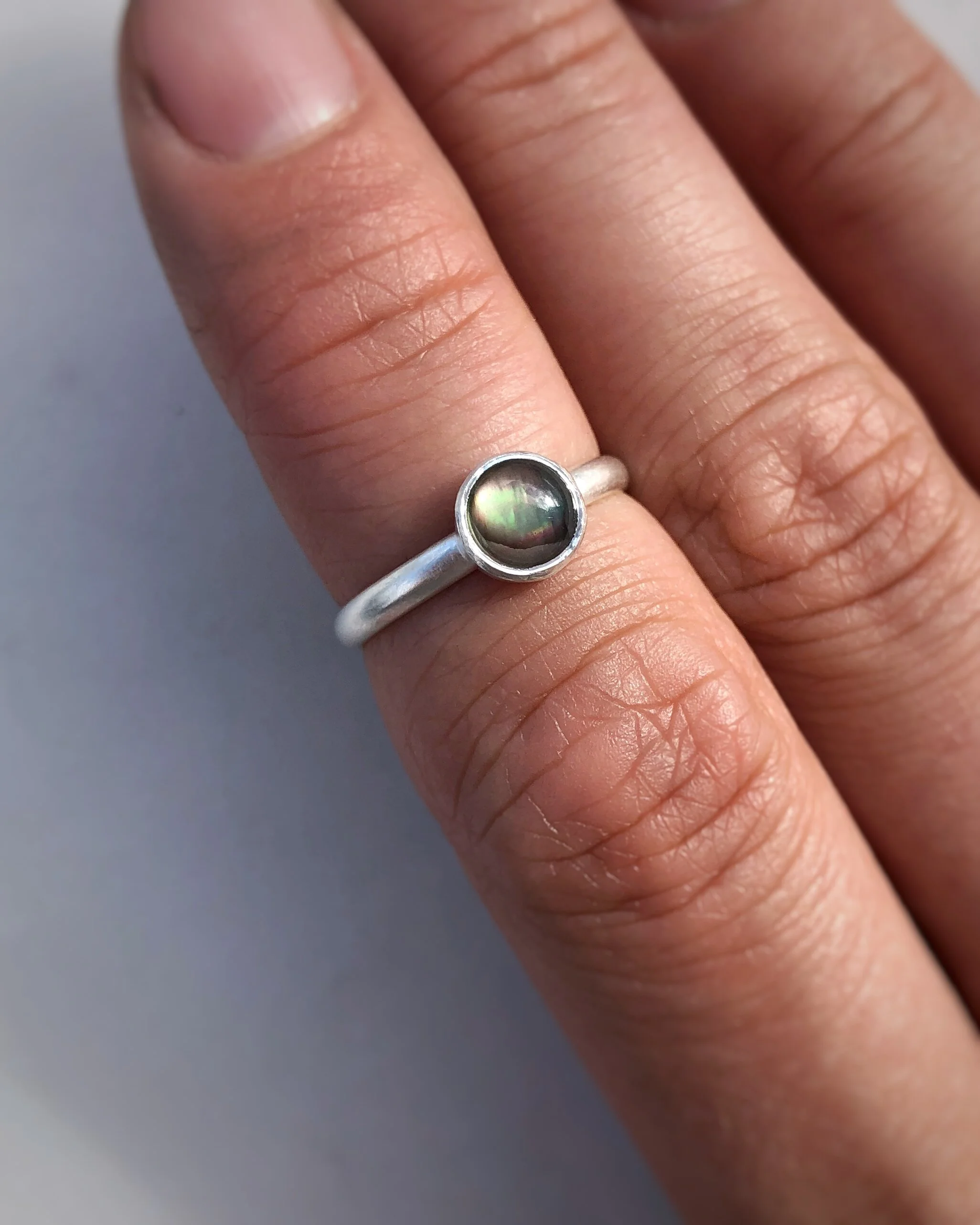 Dark Mother of Pearl Stacking Ring