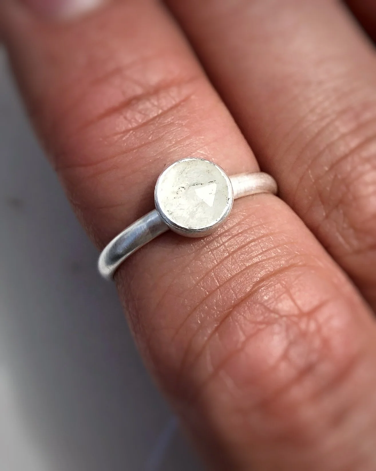 Rose Cut Cloudy Crystal Quartz Stacking Ring