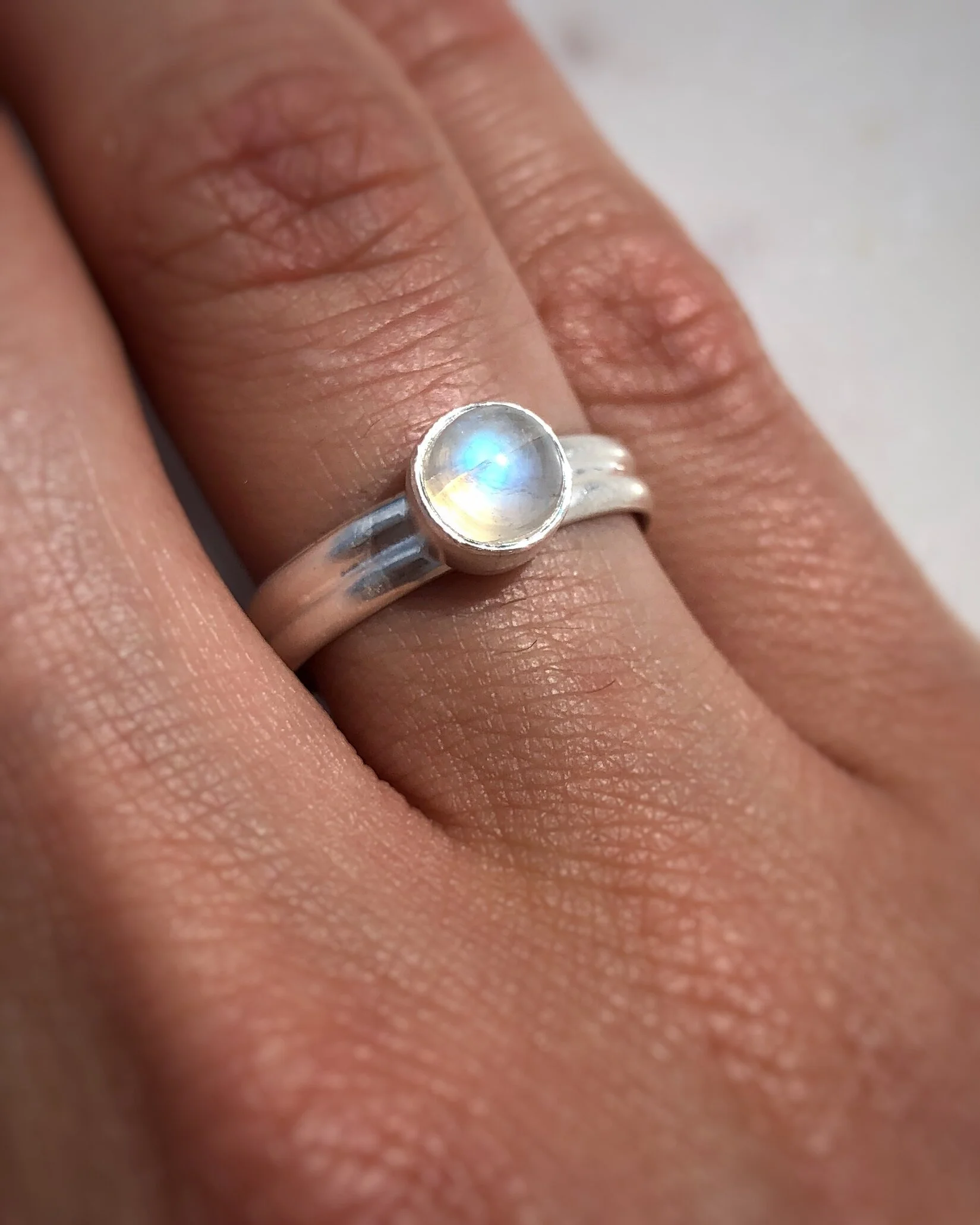 Rainbow Moonstone Double Band Stacking Ring