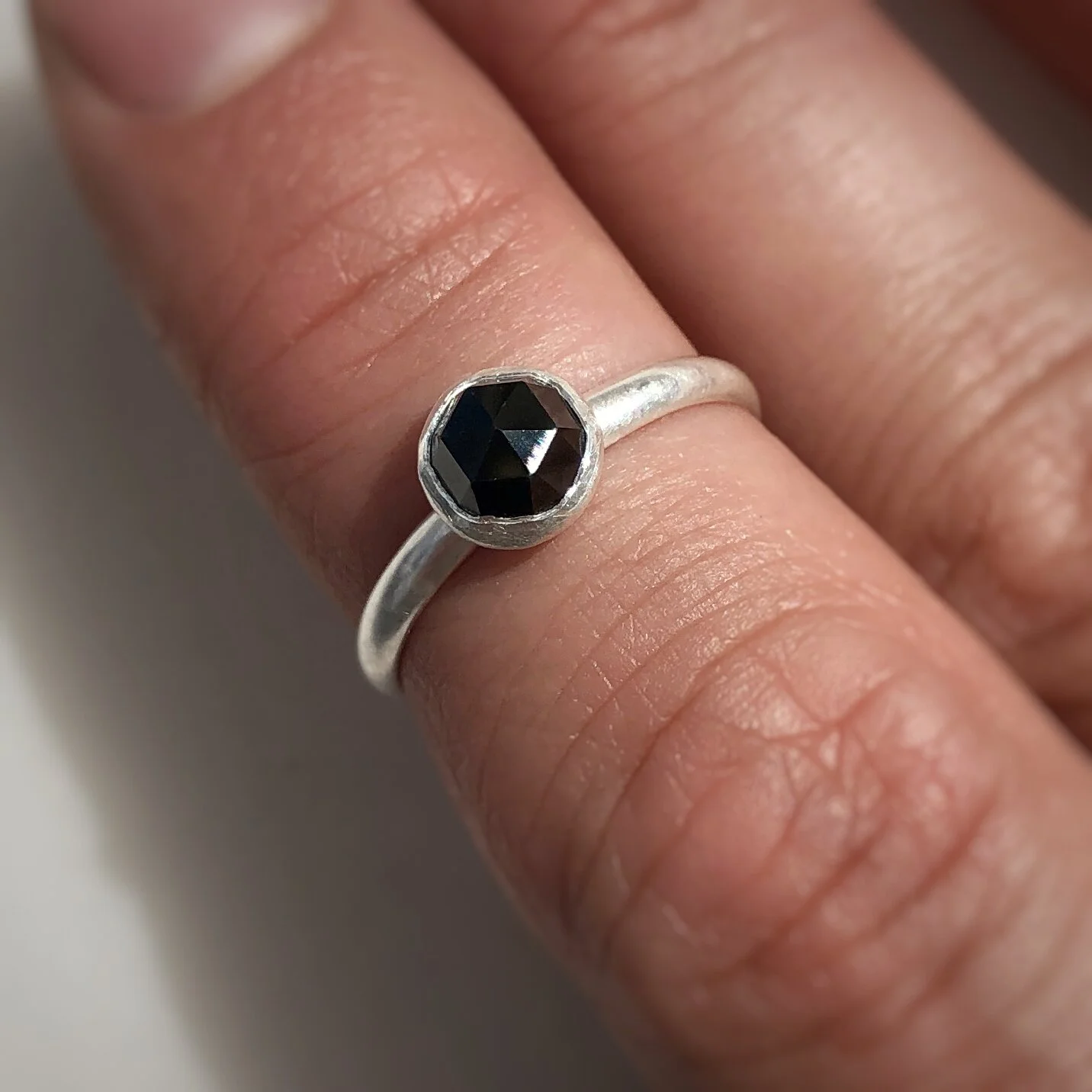 Rose Cut Black Spinel Stacking Ring