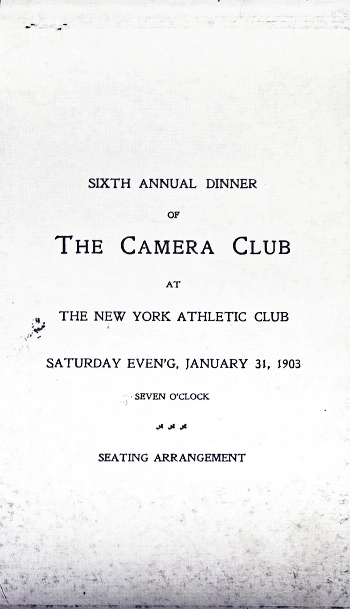 Camera Club of New York, Sixth Annual Dinner, 1903, menu cover.*