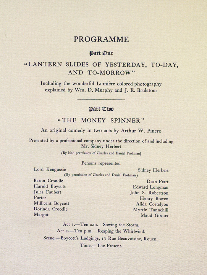 Annual Entertainment program for the Camera Club of New York at the Carnegie Lyceum. May 25, 1908. Program.*