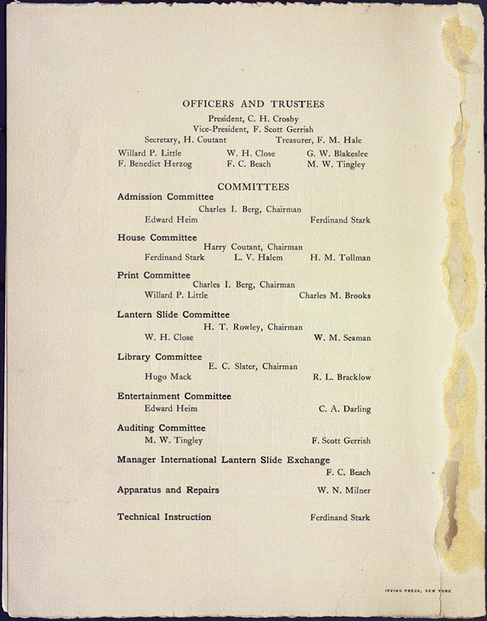 Annual Entertainment program for the Camera Club of New York at the Carnegie Lyceum. May 25, 1908. Program credits.*