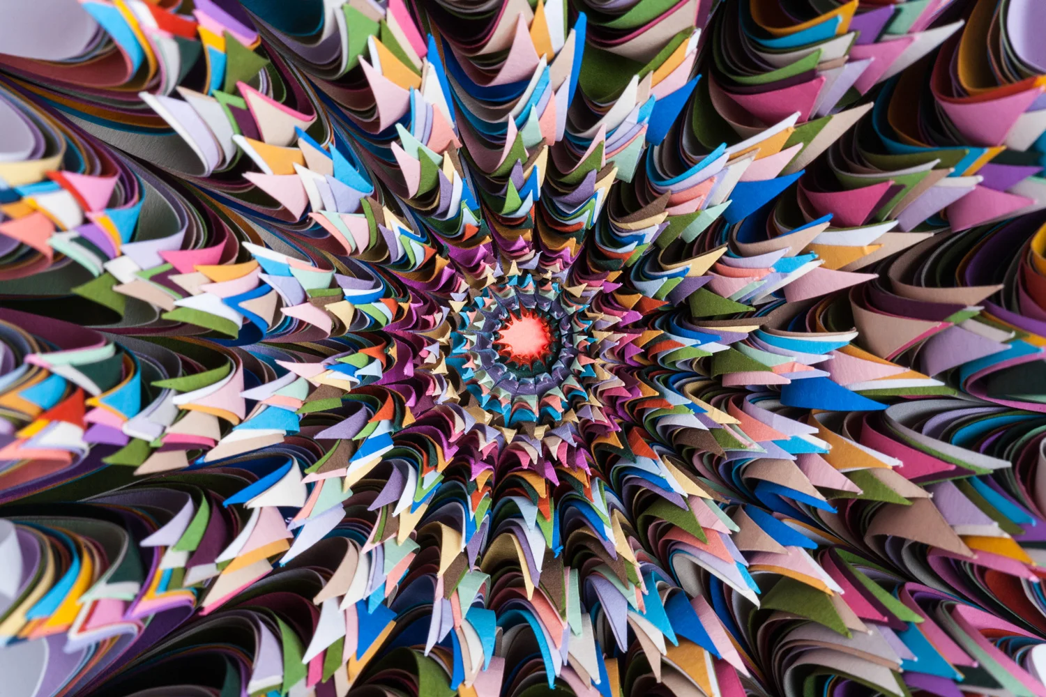 Jen Stark , Burst (detail), hand-cut paper, 12 x 12 x 3 inches, 2007