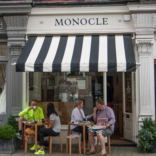 Monocle coffee shop, London, opposite the firehouse, and always busy. V. pretty yes?