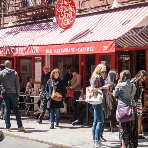Cornelia Street Cafe in the West Village. Random comment: I stopped eating there because I can't have a relaxing brunch on tiny metal folding chairs. You shouldn't have to rely on your core body strength for Sunday brunch.